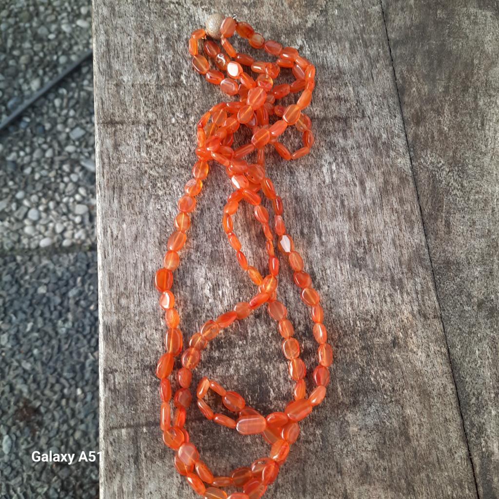 Vintage Carneool Ketting 2-laags met 925 Zilveren Sluiting, Sieraden, Tassen en Uiterlijk, Kettingen, Gebruikt, Oranje, Ophalen of Verzenden