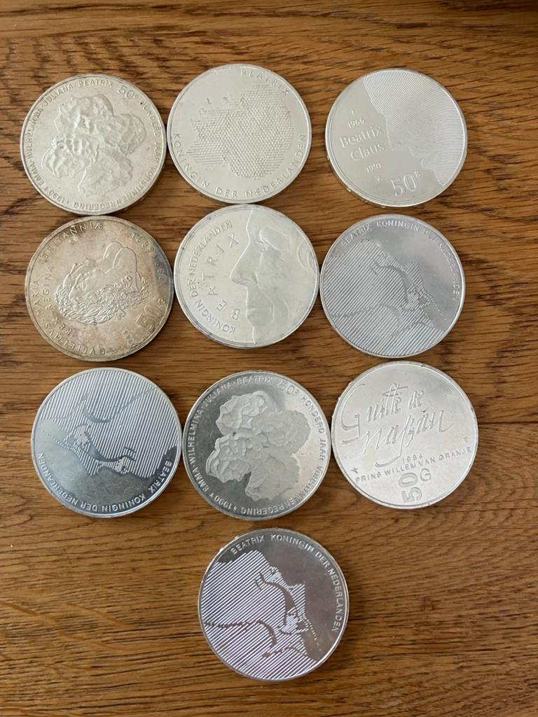 10 zilveren 50 gulden, Postzegels en Munten, Munten | Nederland, Ophalen of Verzenden, Koningin Juliana, 50 gulden, Zilver
