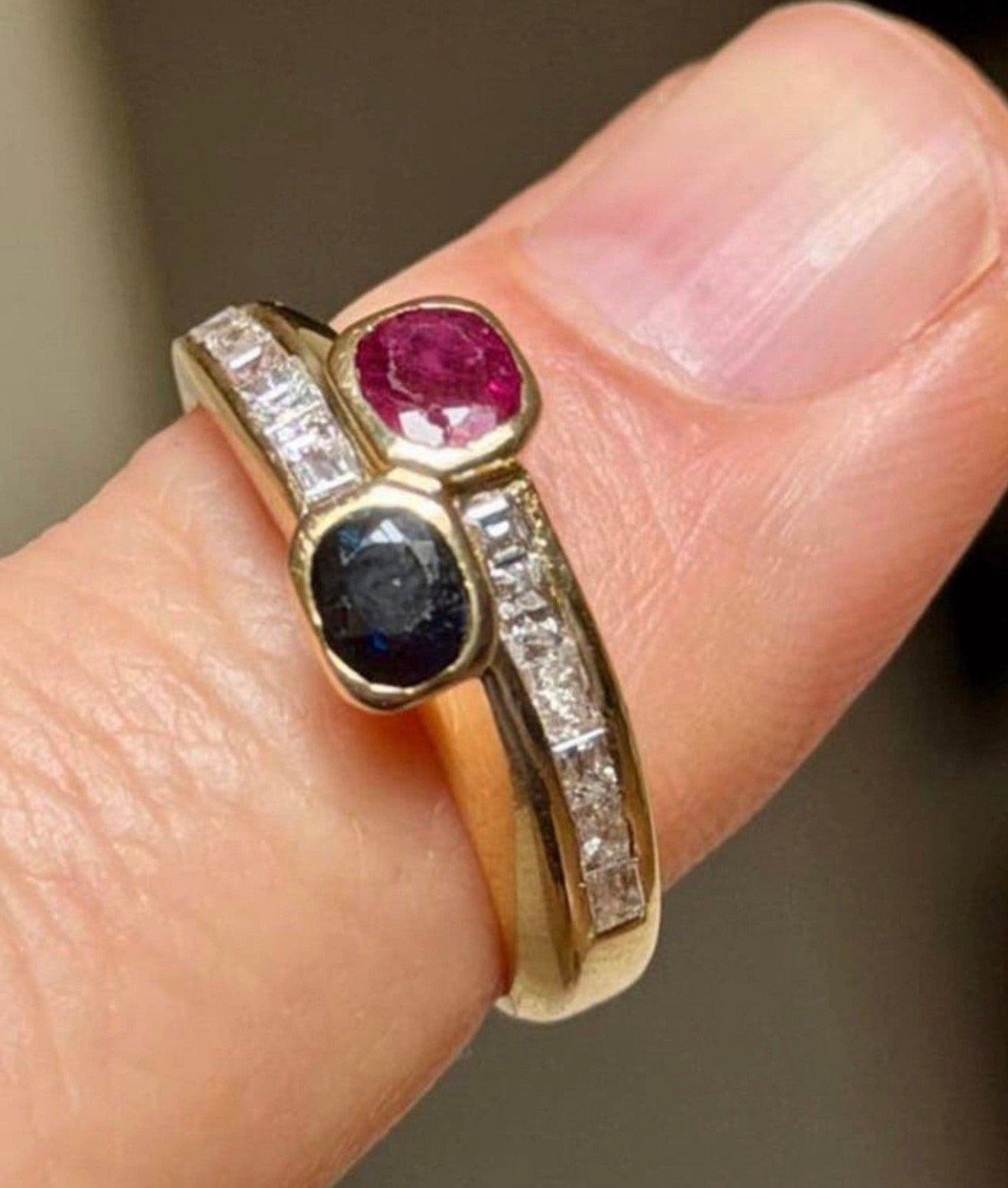 18K gouden ring met natuurlijke diamanten, saffier, robijn!, 19 tot 20, Ophalen of Verzenden, Met edelsteen, Dame