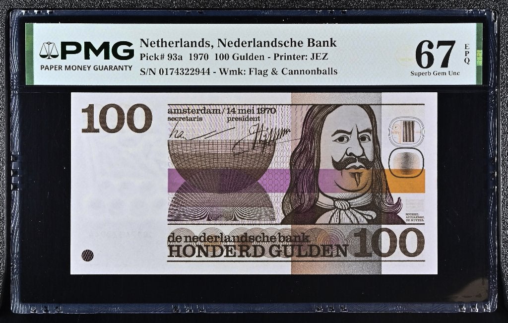 UNC biljet 100 gulden De Ruyter, 1970 | PMG 67 EPQ, Ophalen of Verzenden, 100 gulden