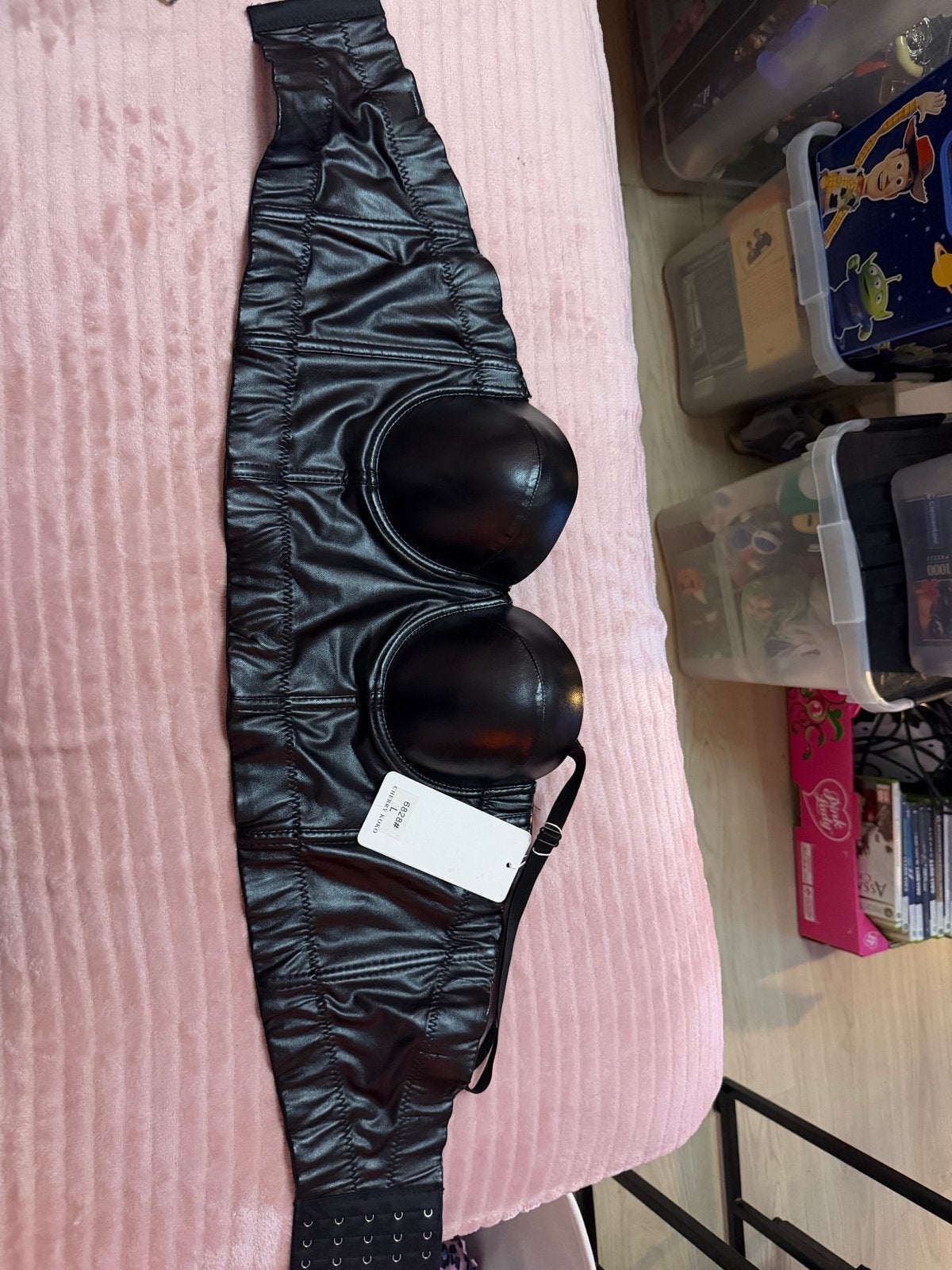 Cherry Koko Zwarte imitatie Leren (Strapless) BH Maat L, Kleding | Dames, Ophalen of Verzenden, Zwart, BH
