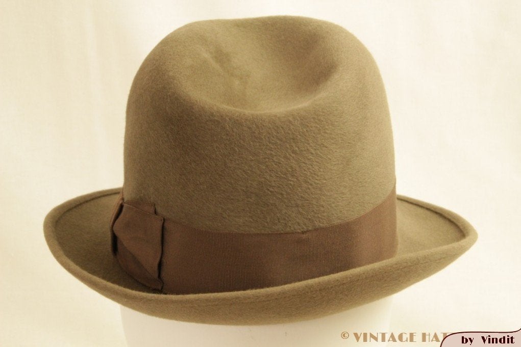Vintage Gleufhoed Panizza Sportsman bruingrijs 55 = S tot XS, Hoed, Panizza Sportsman, Ophalen of Verzenden, 57 cm (M, 7⅛ inch) of minder