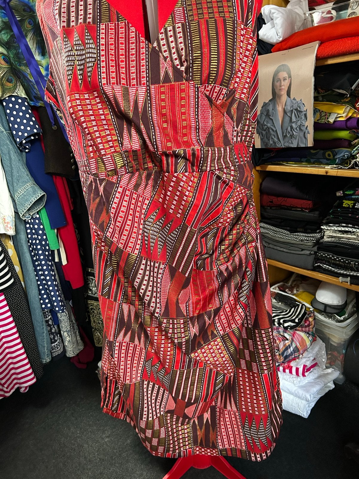 Rode katoenen zomerjurk met batik print - Maat 44, Maat 42/44 (L), Ophalen of Verzenden, Gedragen, Rood