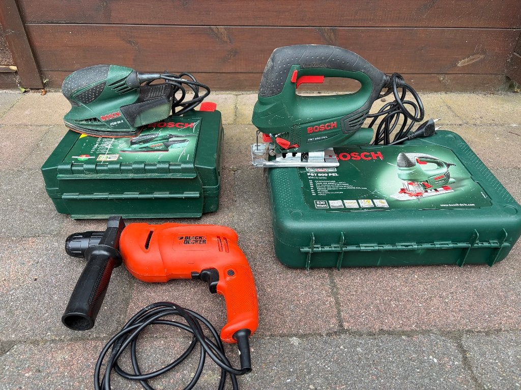Bosch decoupeerzaag + schuurmachine + B&D boormachine, Gebruikt, Ophalen of Verzenden, Bosch, Minder dan 600 watt