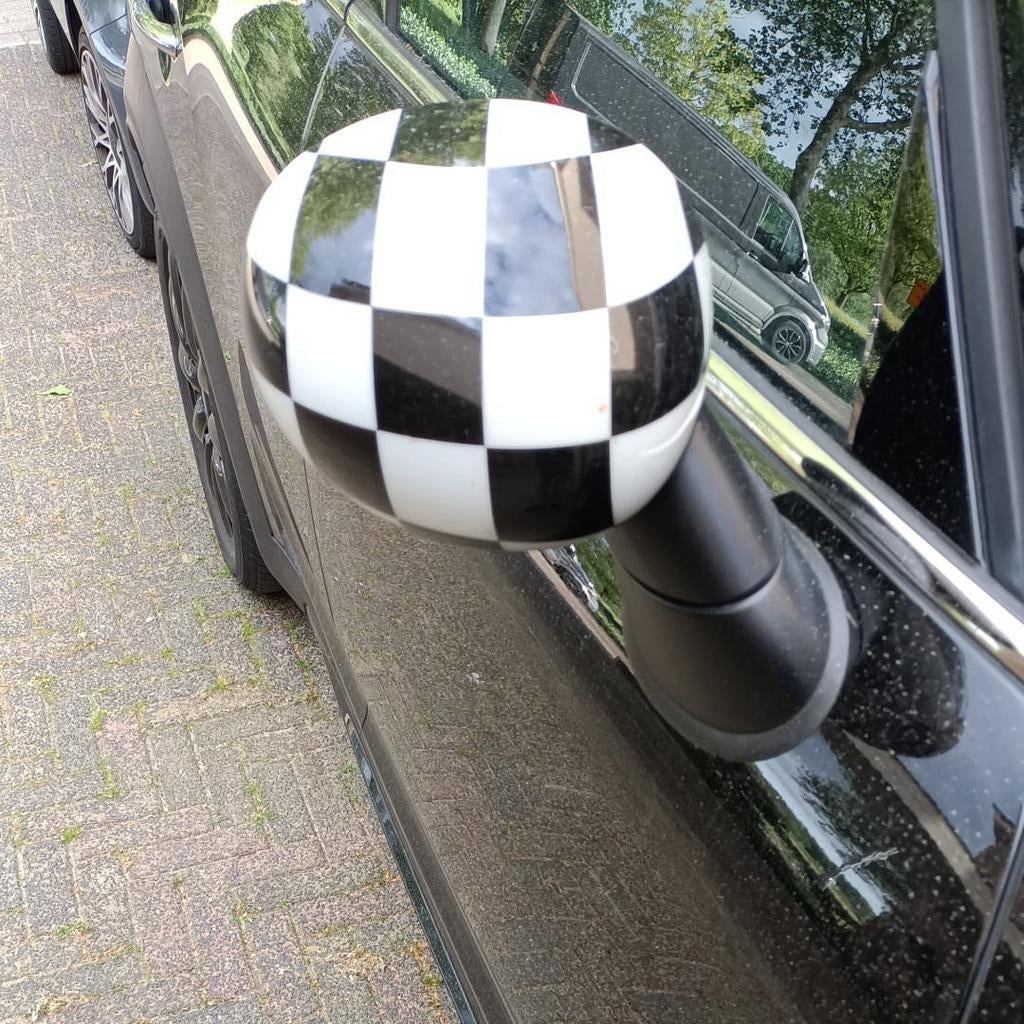 Mini (type F60) spiegelkap-set- Zwart/wit geblokt, Auto-onderdelen, Spiegels, Ophalen of Verzenden, Gebruikt, Mini