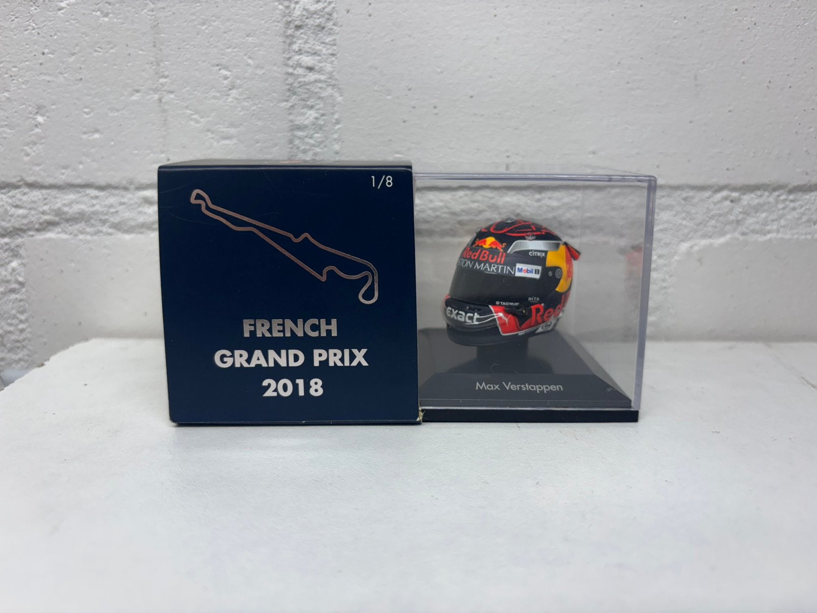 Max verstappen helm 1:8 2018 frankrijk, Verzamelen, Ophalen of Verzenden, Zo goed als nieuw, Formule 1