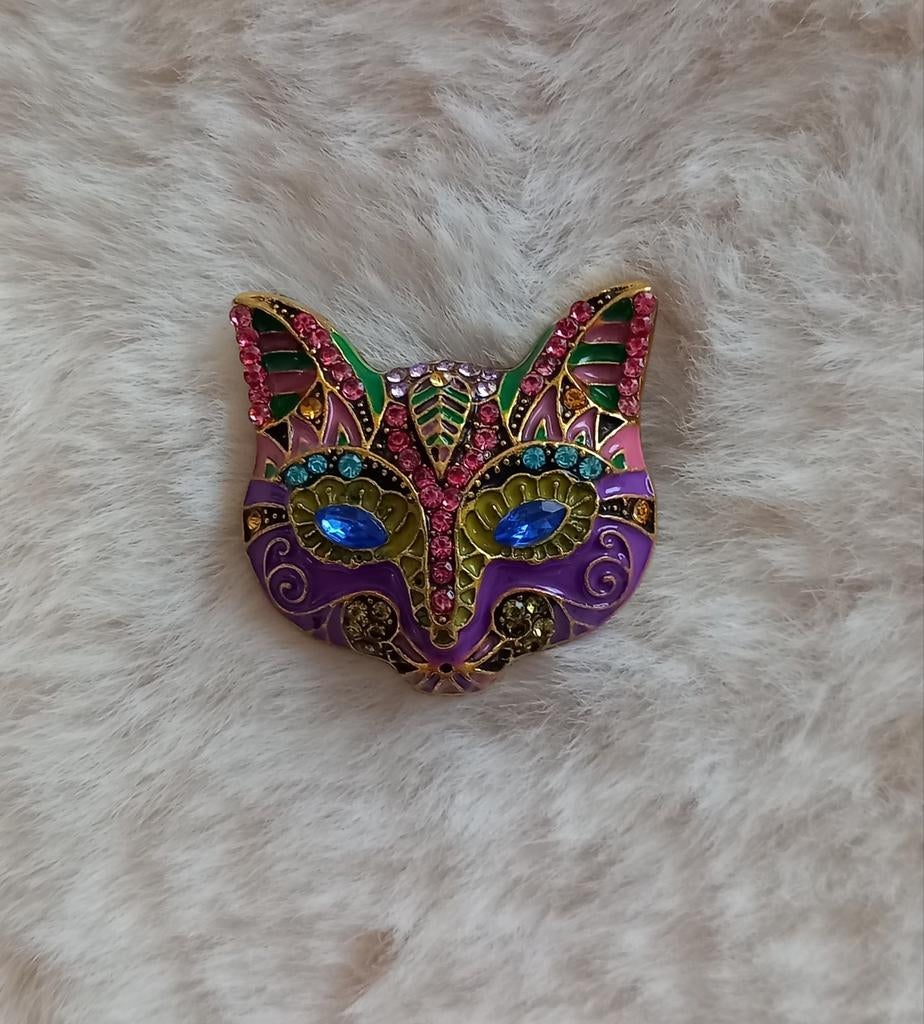 Gekleurde poezen hoofd broche, Ophalen of Verzenden, Overige kleuren, Overige materialen