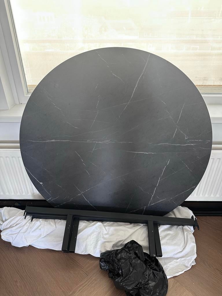 IKEA eettafel - Zwart marmerlook, 180x100 cm rond, Ophalen of Verzenden, Zo goed als nieuw, Overige merken