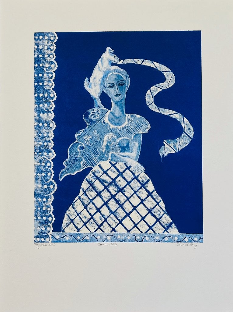 Zeefdruk Cecile de Bruijn - Amour blue, Genummerd, Verzenden, Zeefdruk