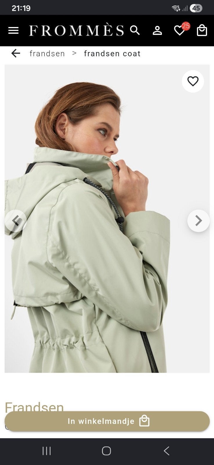 Frandsen lange jas met capuchon - Lichtgroen, Nieuw, Ophalen of Verzenden, Groen, Maat 46/48 (XL) of groter