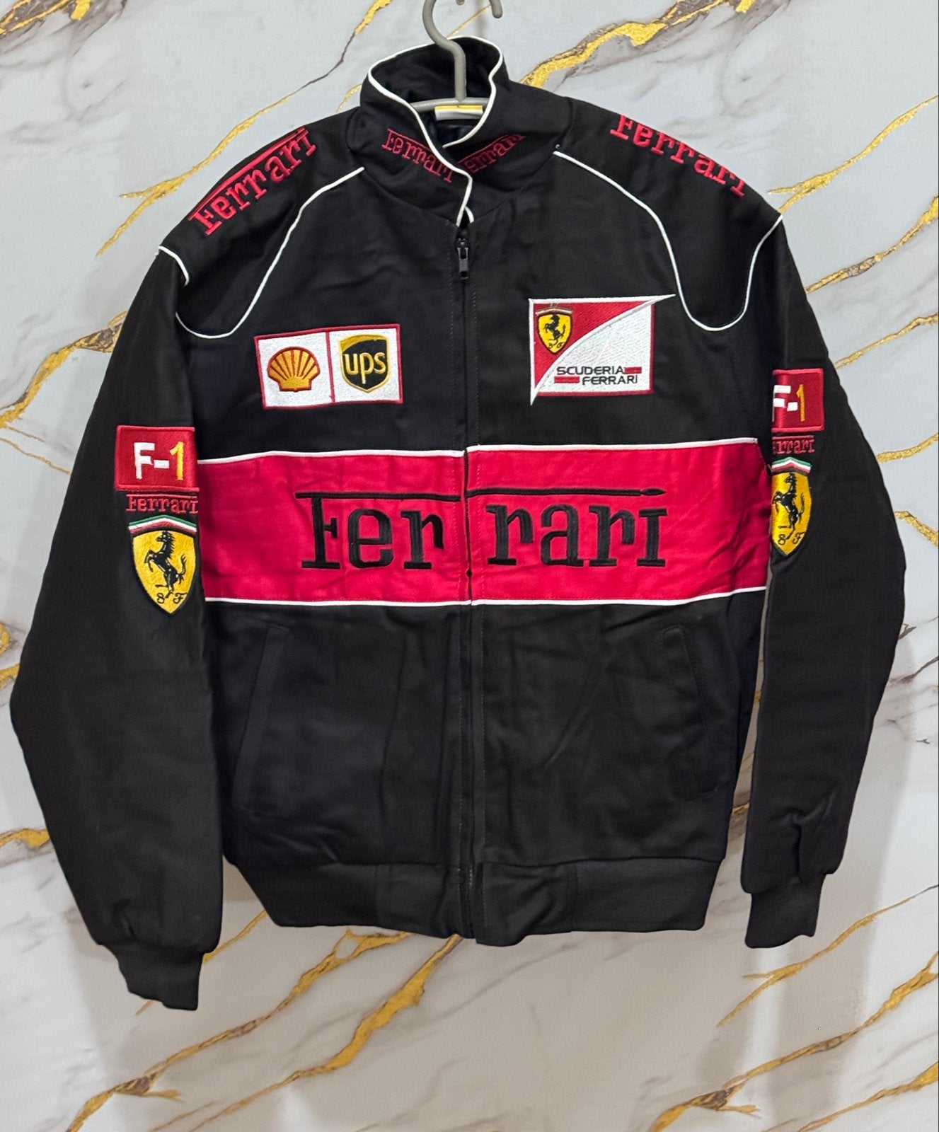Vintage Ferrari F1 Racing Jas - Zwart/Rood, Ophalen, Nieuw, Maat 52/54 (L), Zwart