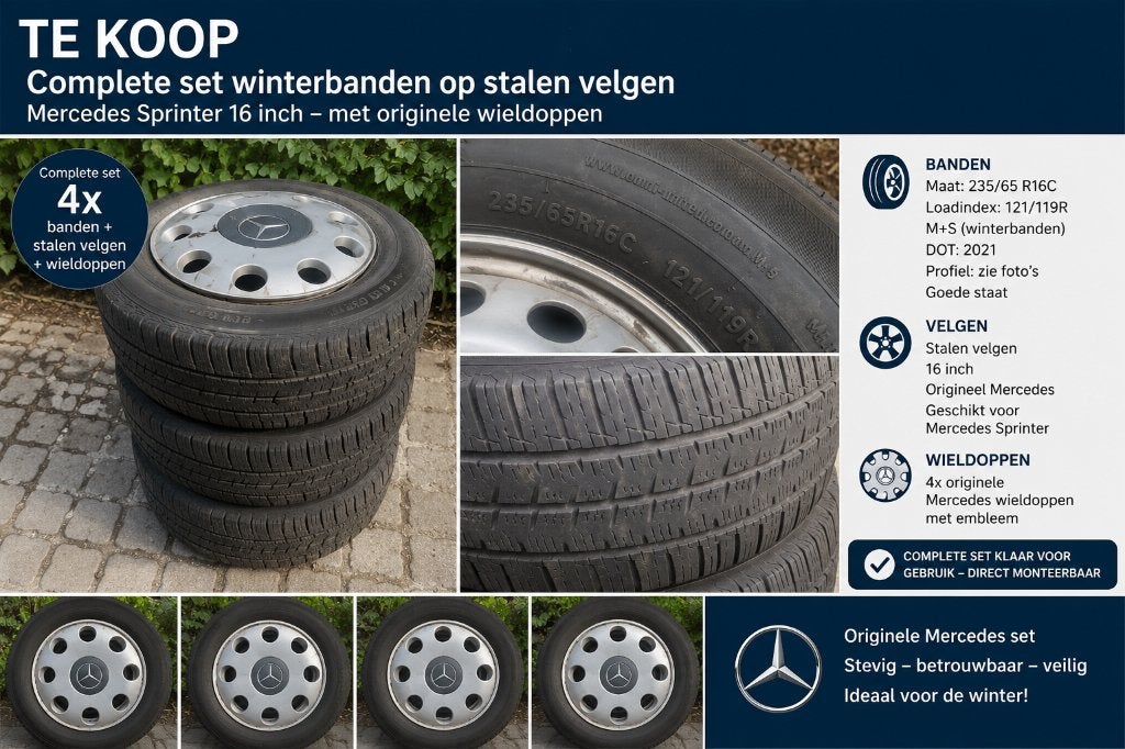 Complete winterbandenset Mercedes Sprinter, Ophalen, Bestelwagen, 16 inch, Banden en Velgen