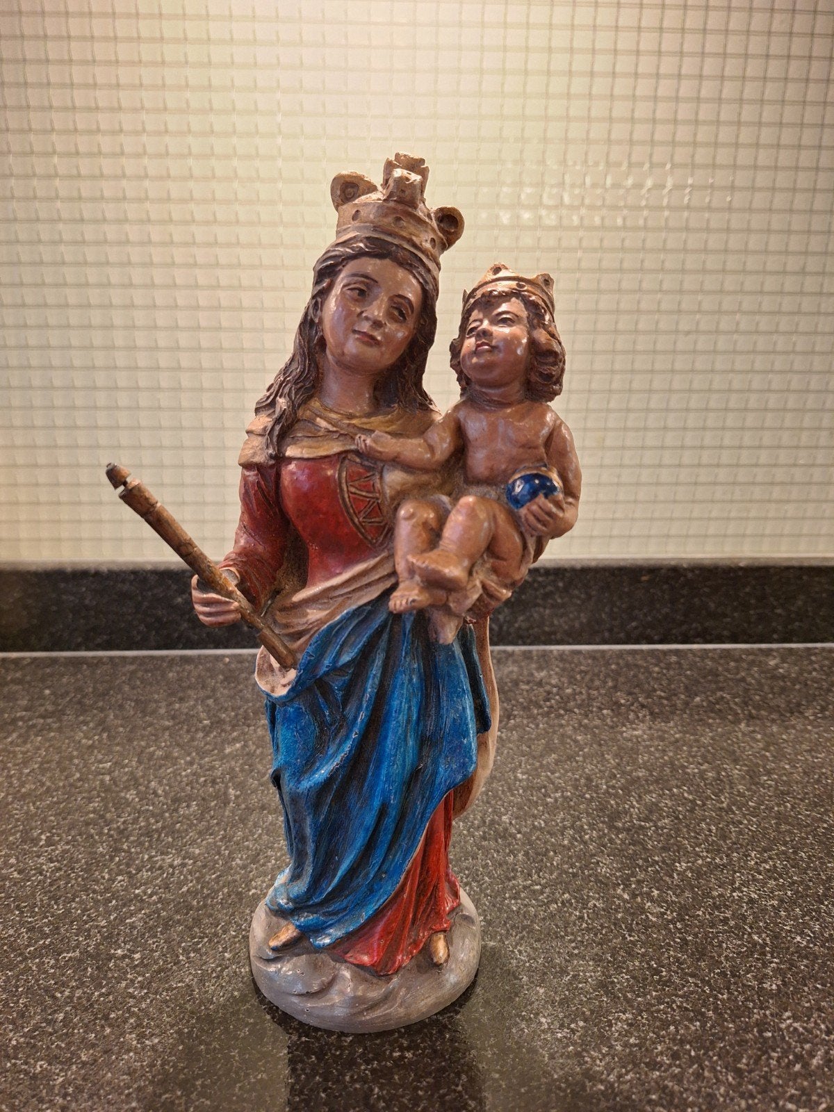 Vintage Beeld Maria met Kindje Jezus en Scepter - 25 cm, Ophalen of Verzenden