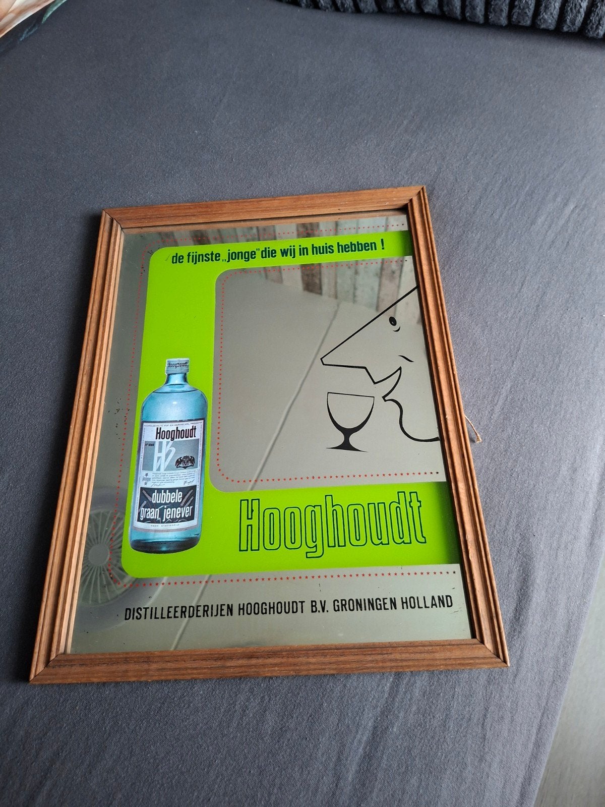 Hooghoudt jenever reclamespiegel, Ophalen of Verzenden, Gebruikt, Reclamebord