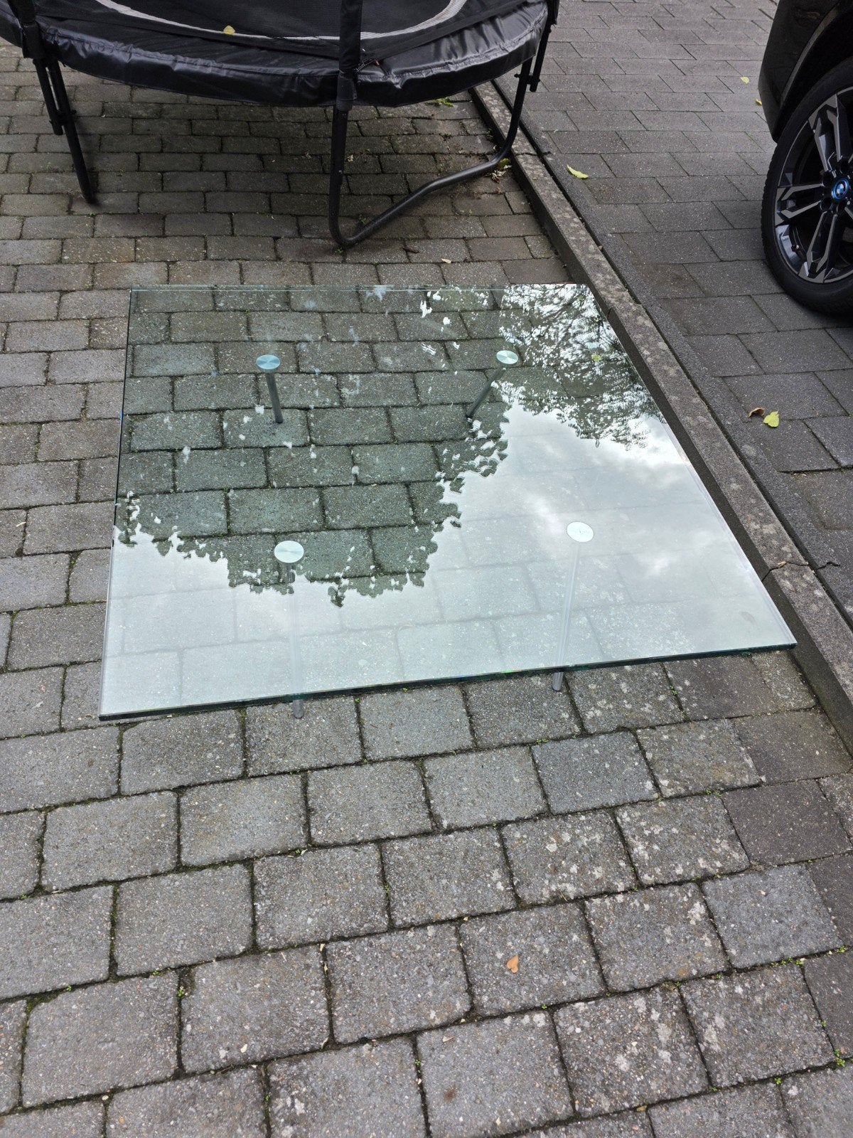 Maupertuus design glazen tafel 120x120 cm, Ophalen, Gebruikt, Vierkant, Glas