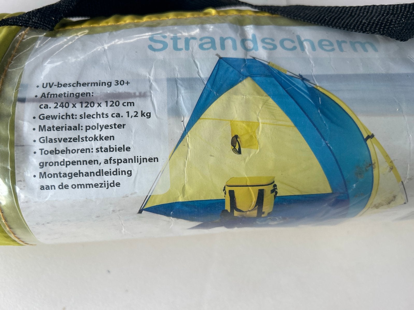 Lichtgewicht Geel/Blauw Strandscherm met UV-bescherming, Ophalen, Nieuw