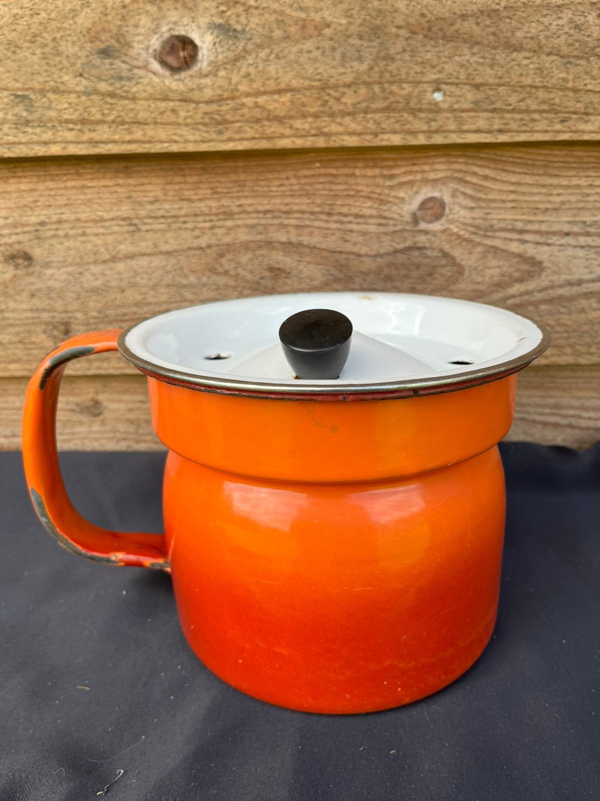 Vintage oranje geëmailleerde melkkoker. Melkkoker emaille, Antiek en Kunst, Ophalen of Verzenden