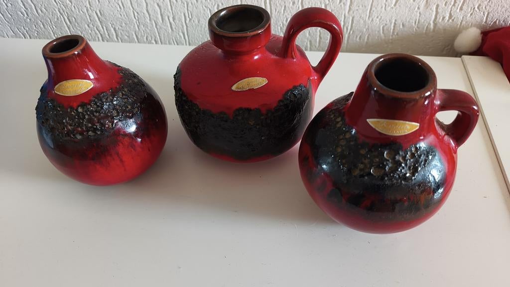 Set van 3 Kreutz Keramik vazen/kannen, rood en zwart, Ophalen of Verzenden