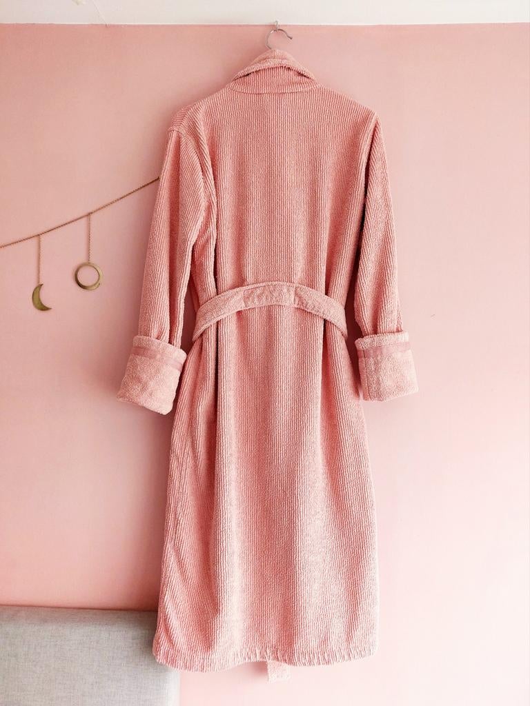 Fijne roze/zalmroze Badjas/Ochtendjas GOTS katoen maat 44/46, Kleding | Dames, Ophalen of Verzenden, Zo goed als nieuw, Roze, Overige typen