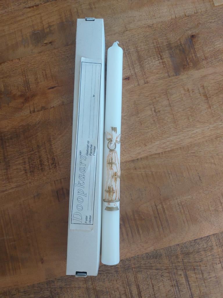 Doopkaars 40 cm met duif en kruisjes, Ophalen of Verzenden
