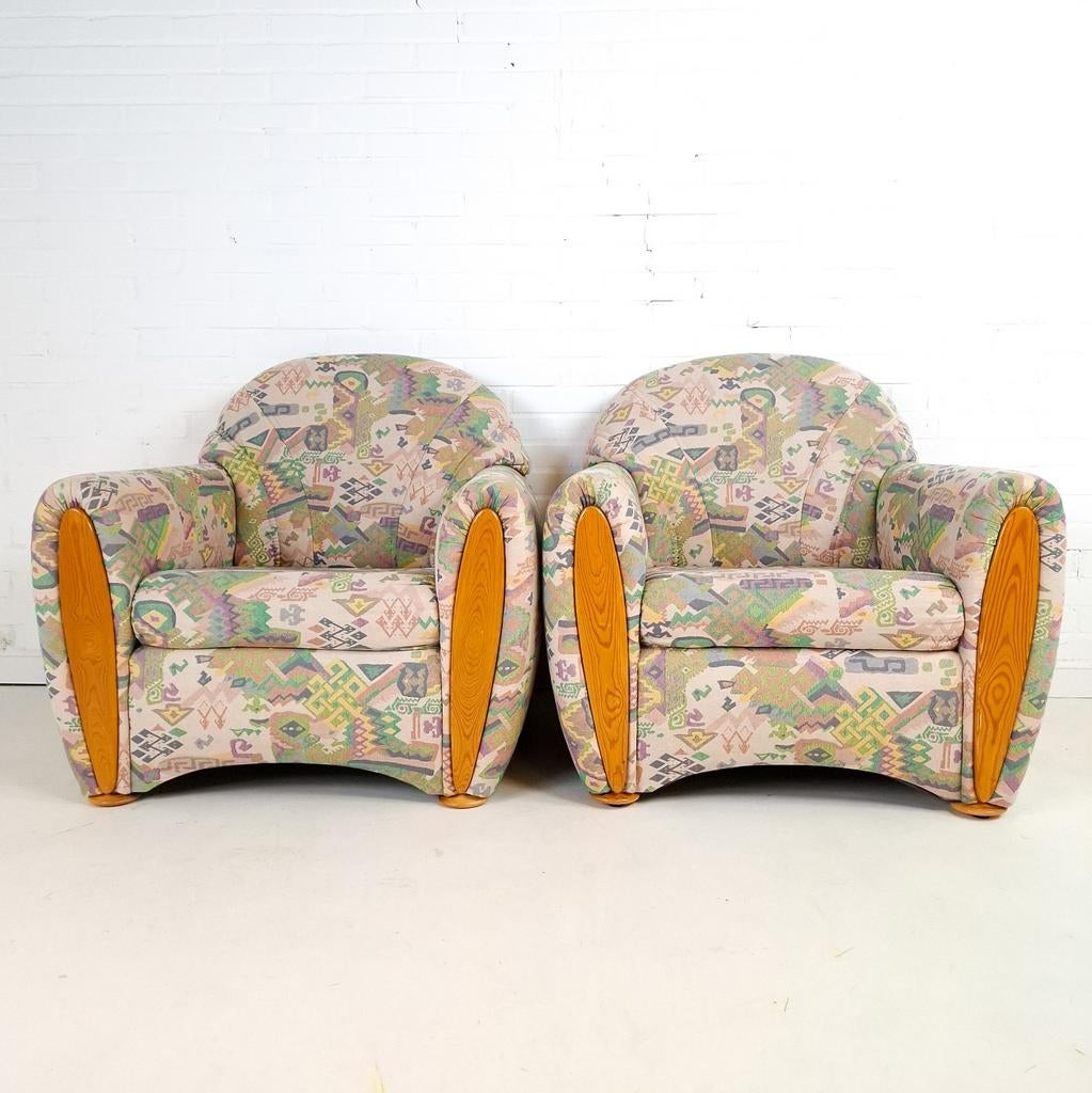 2x vintage fauteuil Memphis Milano stijl jaren 80, Gebruikt, Ophalen of Verzenden, X, Stof