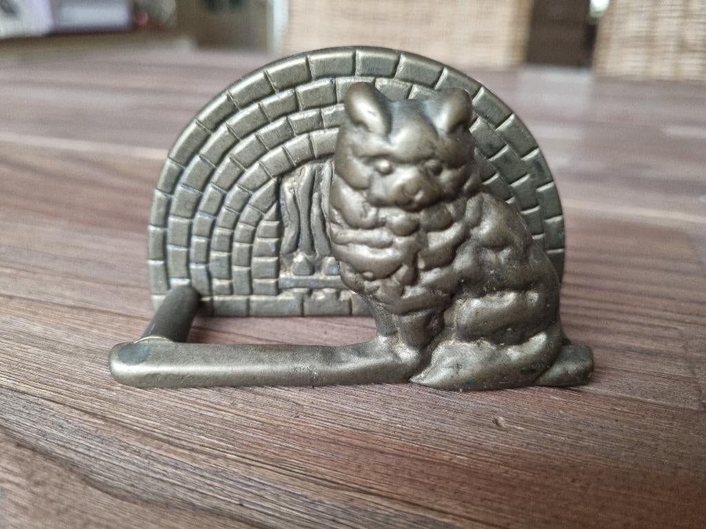 Mooie Vintage Kat Poes Servet of Post houder Koper Messing, Verzenden