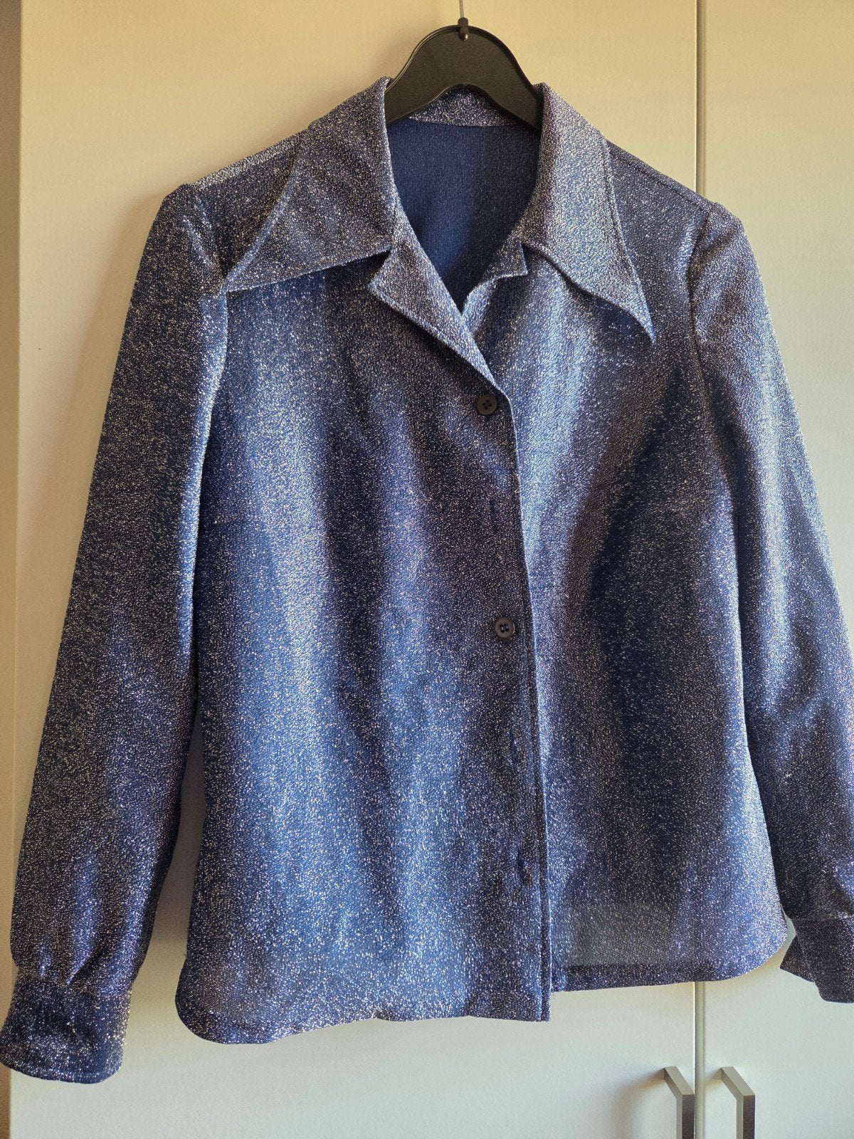 Vintage glitter blouse maat M, Ophalen of Verzenden, Zo goed als nieuw, Maat 38/40 (M), Blauw