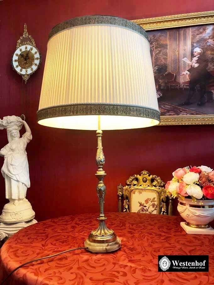Groot brocante tafellamp / staande lamp antiek messing, Antiek en Kunst, Ophalen of Verzenden