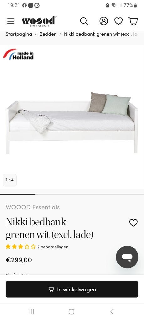 Bed, 90x200, wit, van WOOOD, Huis en Inrichting, Slaapkamer | Bedden, Ophalen, Gebruikt, 90 cm, Eenpersoons