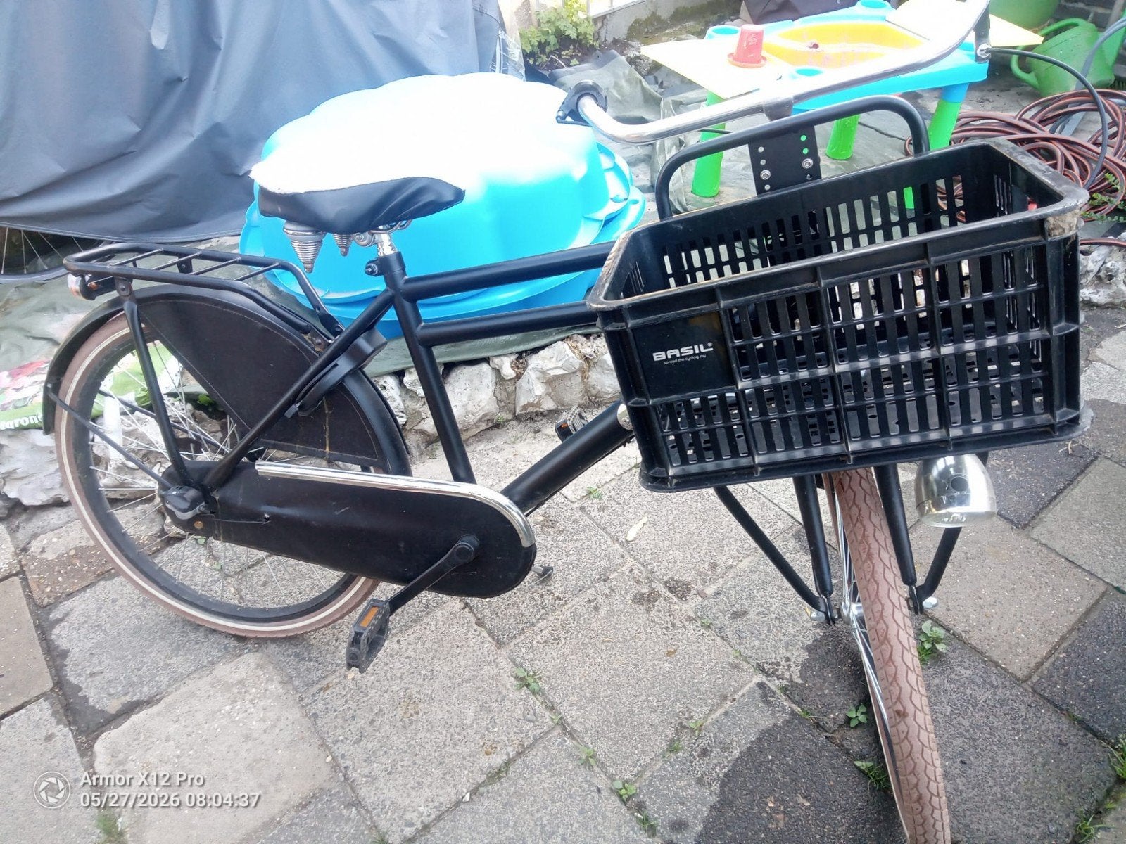 Stevige zwarte transport tiener fiets met voordrager, Terugtraprem, Ophalen, Overige merken, 53 tot 56 cm