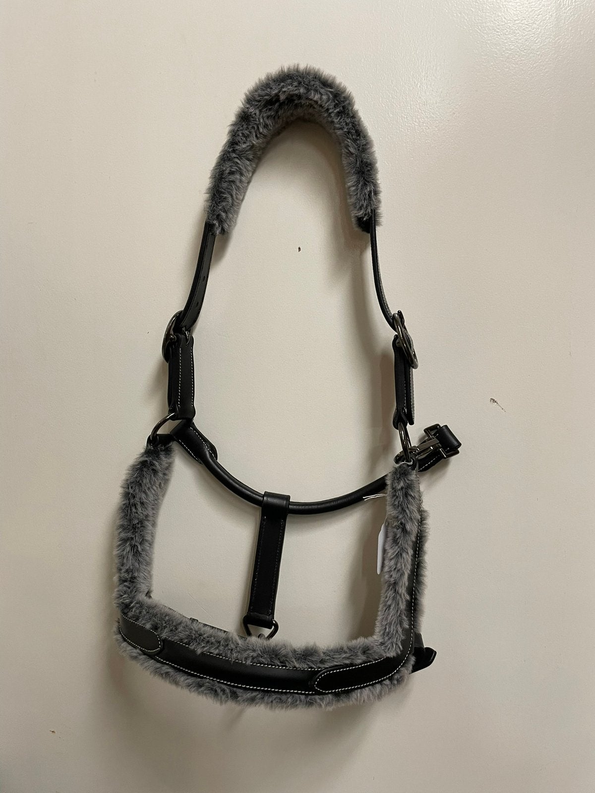 Harry’s horse halster leer zwart met grijs nepbont Full, Ophalen, Grijs, Nieuw, Halster