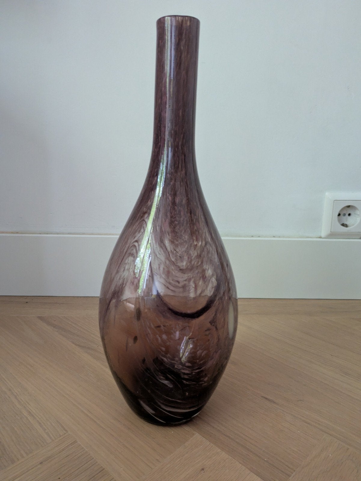 Grote mondgeblazen Colmore vaas paars/kleurloos glas, 39cm, Ophalen