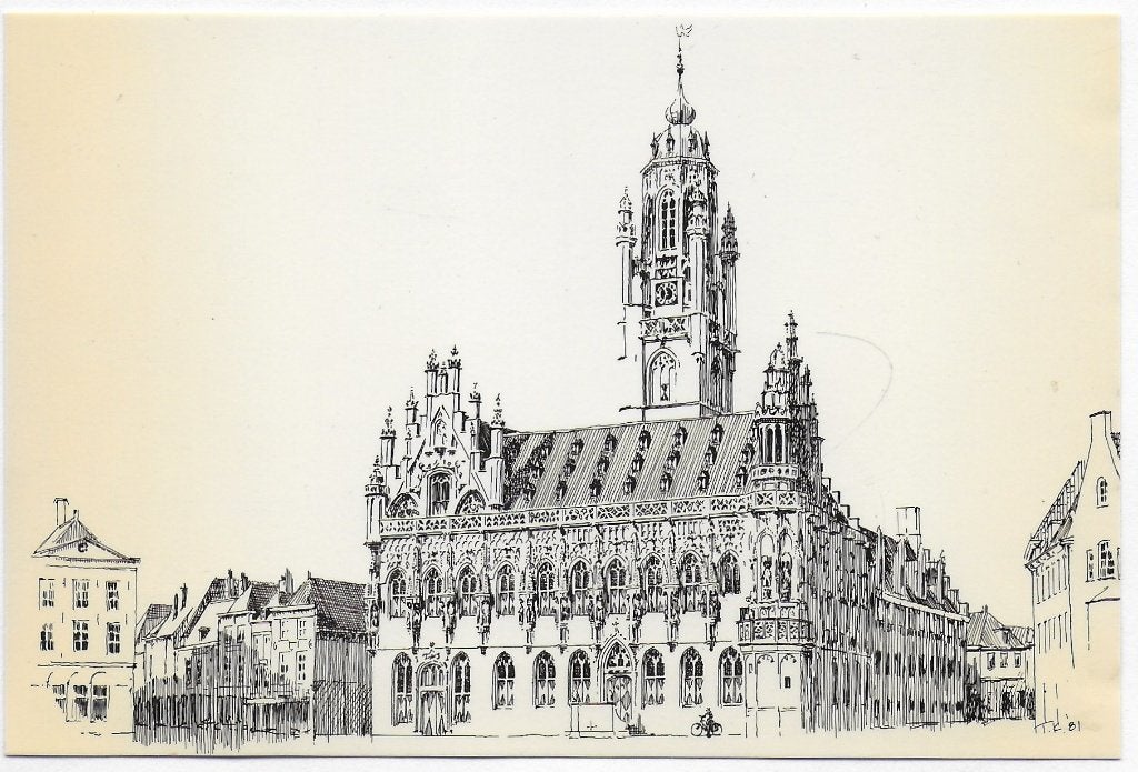Middelburg Stadhuis Ongelopen Ansichtkaart ( B4085 ), Ophalen of Verzenden, 1920 tot 1940, Ongelopen, Zeeland