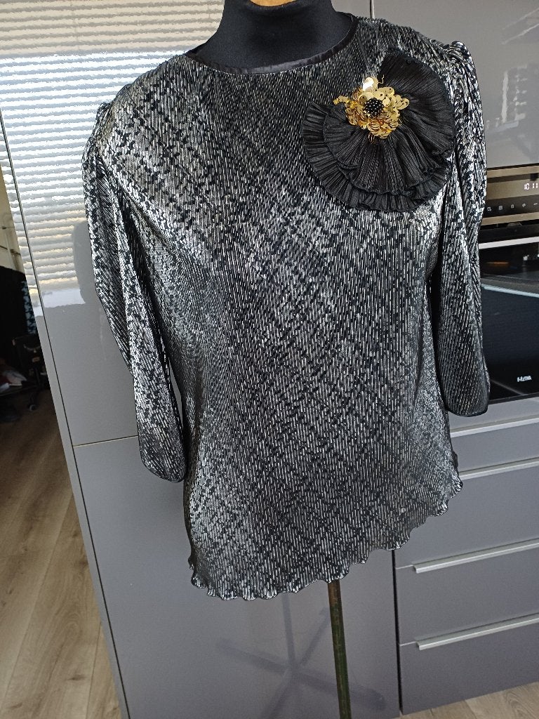 feestelijk zwart zilver goud shirt Jahn&Pill mt 40, Maat 38/40 (M), Jahn&Pill, Zwart, Ophalen of Verzenden