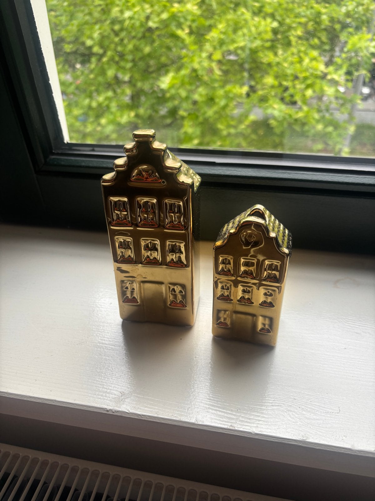 Gouden Grachtenpandjes Amsterdamse Huisjes Decoratie Set, Huis en Inrichting, Ophalen of Verzenden, Zo goed als nieuw, Steen/keramiek