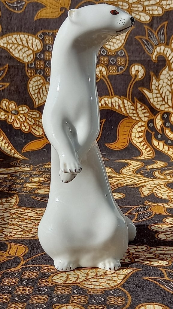 Prachtig oud Lomonosov beeldje van een hermelijn 18,5 cm., Ophalen of Verzenden