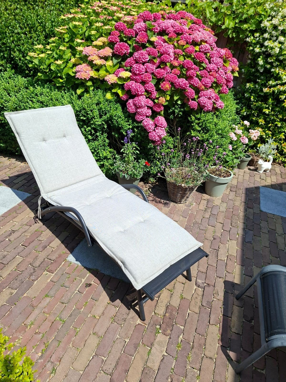 Ligstoel met kussen, Ophalen, Zo goed als nieuw, Kunststof, Verstelbaar