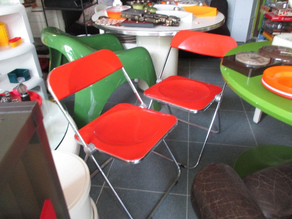 Plia klapstoel rood Piretti vintage design jaren 60 70 retro, Kunststof, Gebruikt, Twee, Piretti