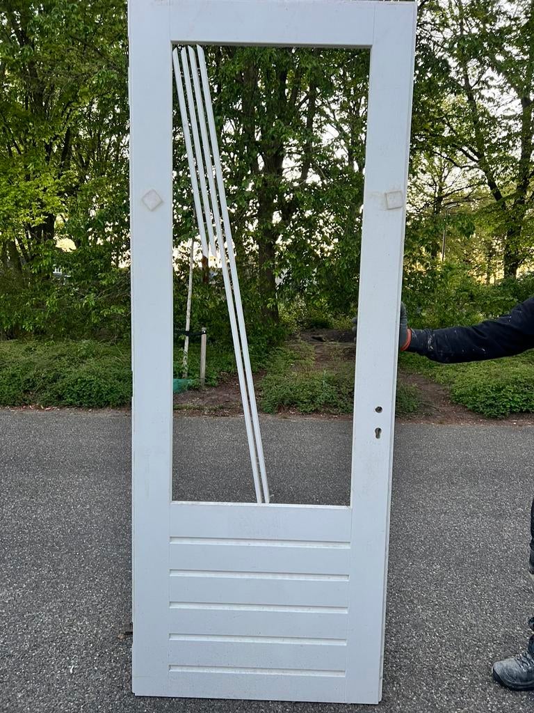 Mooie nieuwe hoge deur voor tuin of balkon te koop (Meranti), 215 cm of meer, Ophalen of Verzenden, Hout, Buitendeur