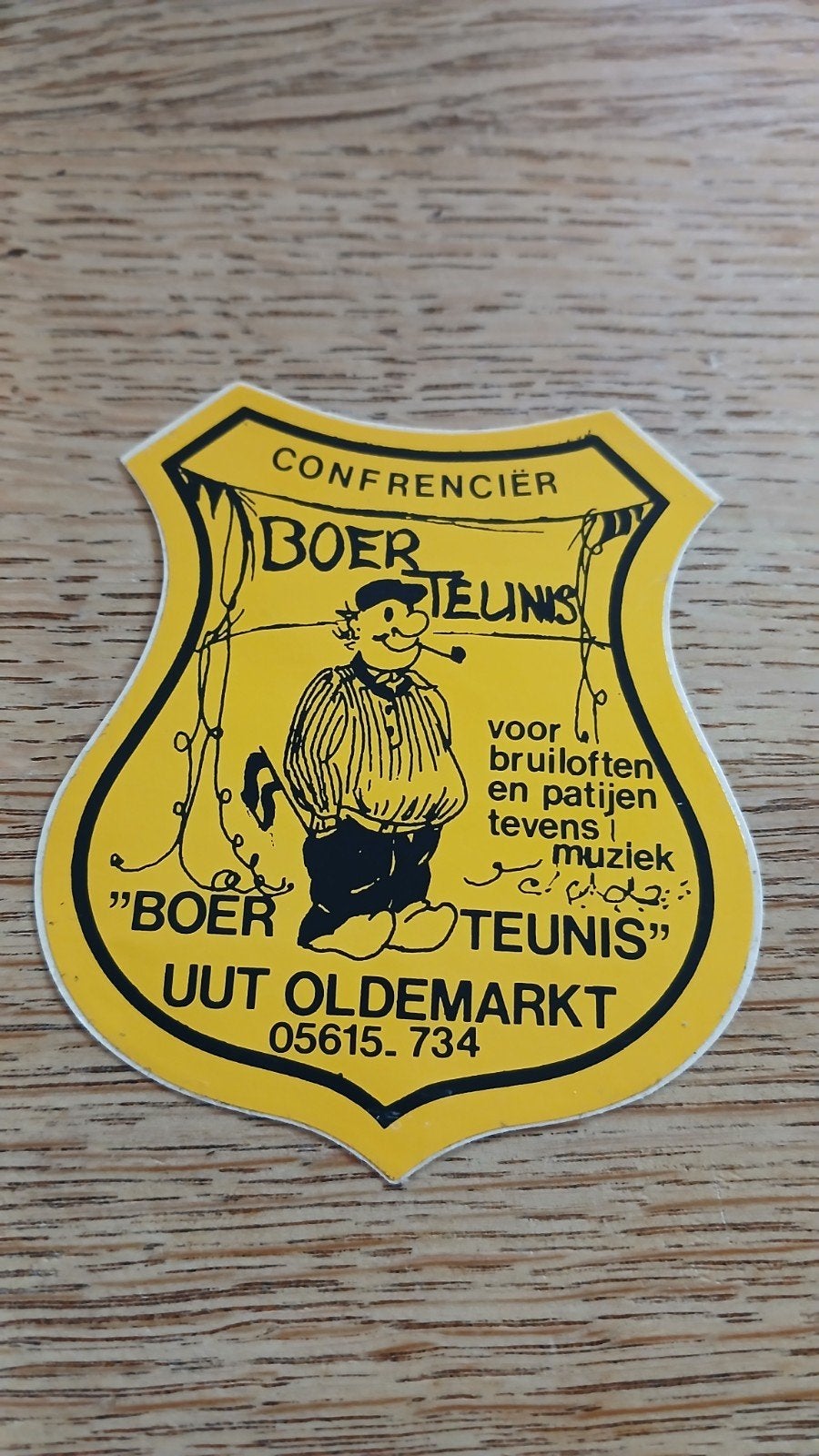Sticker conferencier, muziek, Boer Teunis, OLDEMARKT 05615-, Ophalen of Verzenden, Zo goed als nieuw