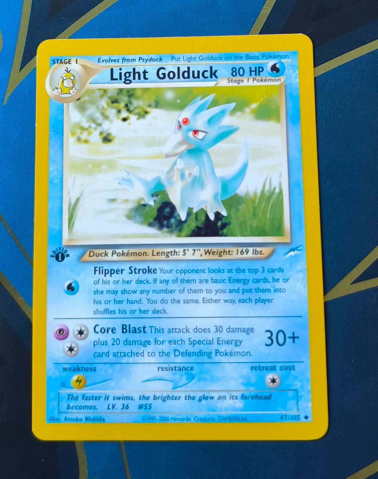 Light Golduck First EditiPokémon Kaart Neo Destiny 47/105, Ophalen of Verzenden, Zo goed als nieuw, Losse kaart