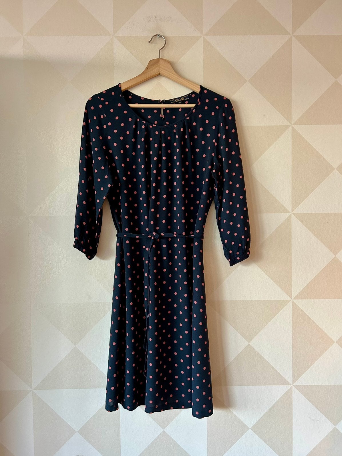 King Louie Billie Dress jurk blauw roze stip L/40, Blauw, Maat 42/44 (L), Ophalen of Verzenden, Zo goed als nieuw