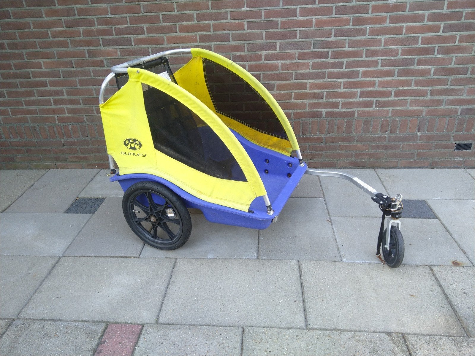 Burley Cub Kinderfietskar - Geel/Blauw, Ophalen, Gebruikt, Opvouwbaar, Burley