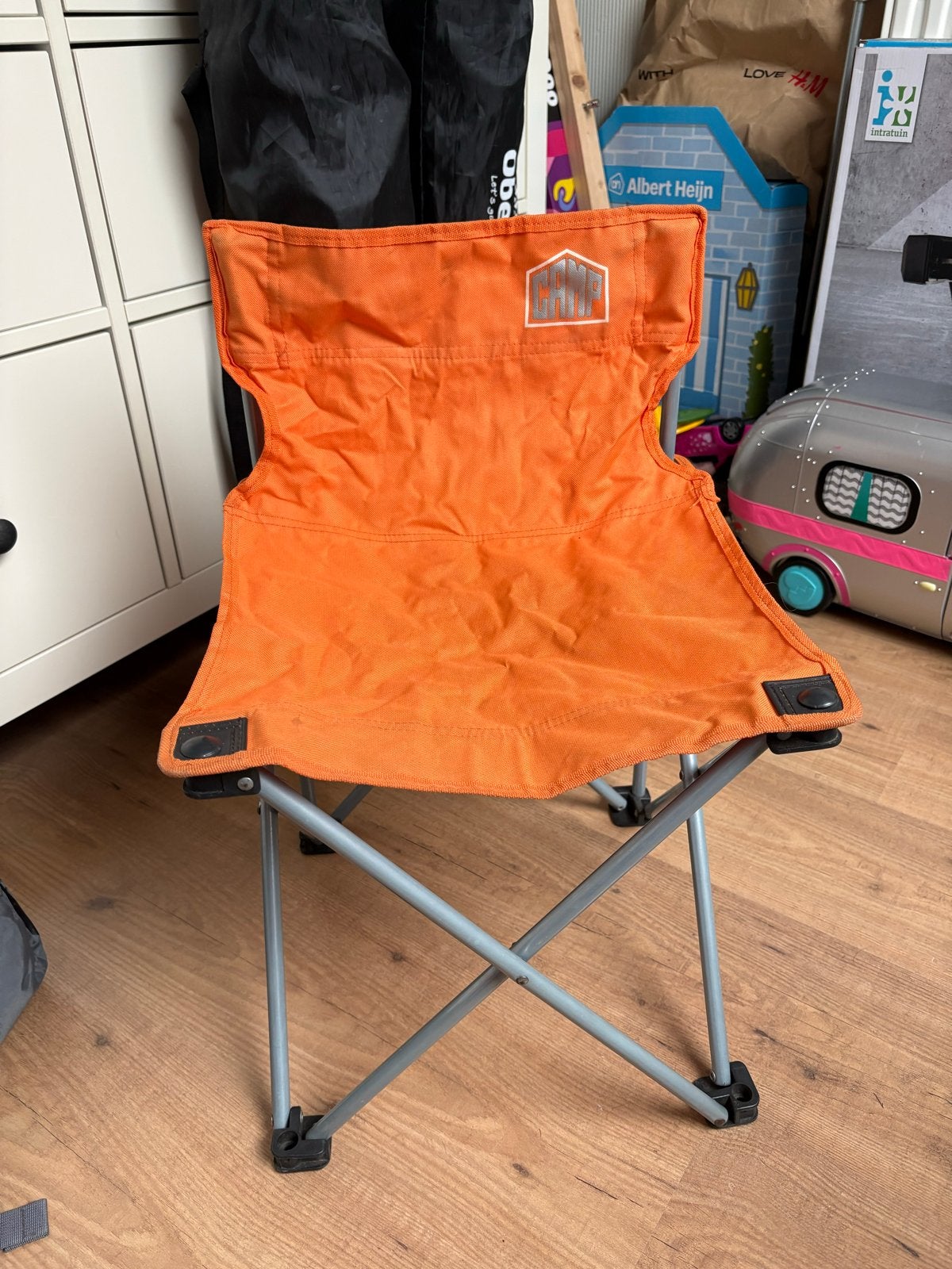 2 Opvouwbare oranje campingstoelen voor kinderen, Ophalen of Verzenden, Gebruikt, Campingstoel