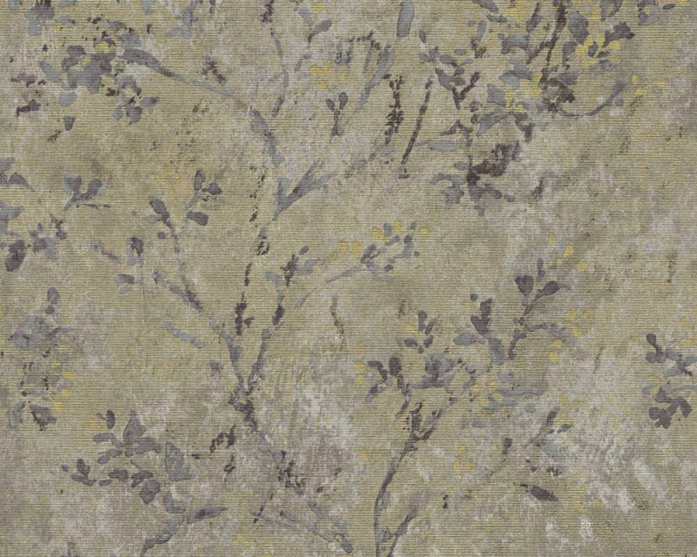 Behang Stories of Life tak bloem motief grijs/goud 39650-1, Ophalen of Verzenden, Grijs