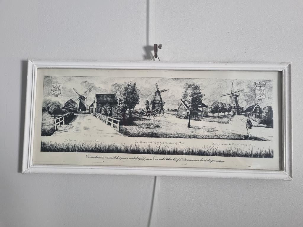 Schilderij Molens, de Eersteling, de Korenschoof en Rinpende, Ophalen of Verzenden