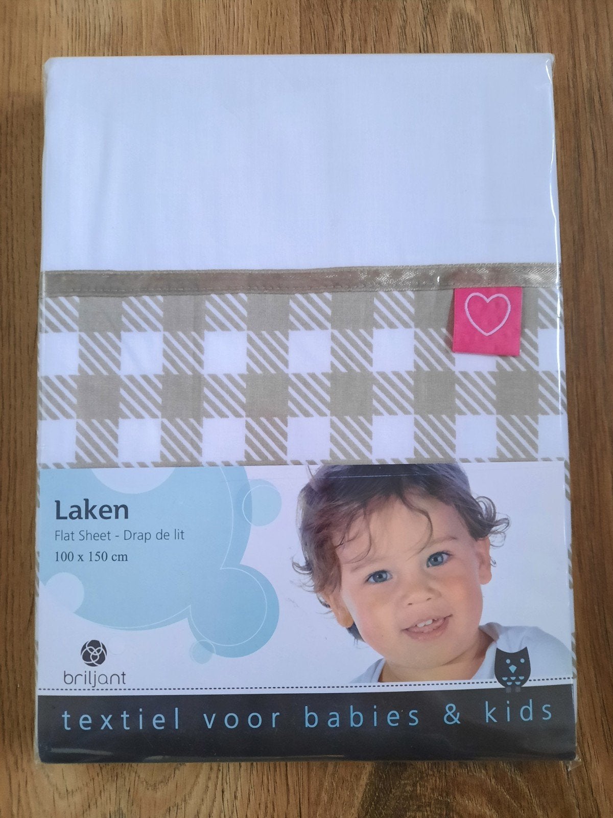 Haton/ Briljant baby laken. Wit/ abby taupe 100x150 cm, Eenpersoons, Wit, Nieuw, Ophalen of Verzenden