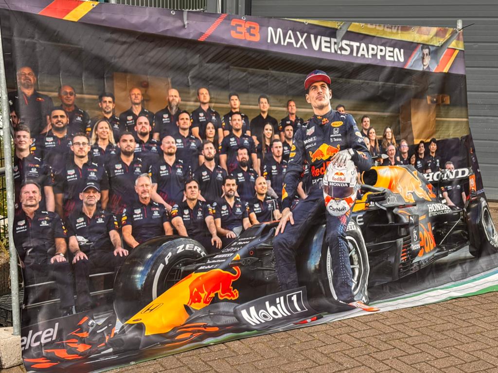 Groot doek Max Verstappen 390 x 220 cm, Ophalen, 1980 tot heden, Foto, Zo goed als nieuw