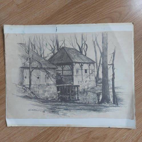 Oude gravure van Haaksbergen van El. Bedankt, 1977, Ophalen of Verzenden