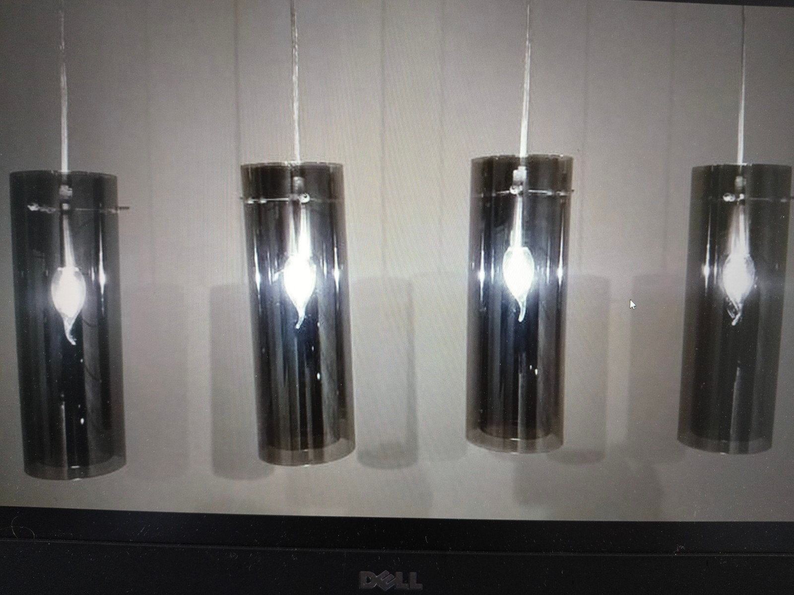 Set van 4 moderne hanglampen met glazen cilinders, Ophalen, E27 (groot), Zo goed als nieuw, Glas